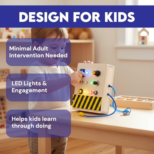 Image of Montessori Wooden Busy Board for Toddlers 1-5 Years | LED Lights & Car Sounds, Learning Activity Panel, Fine Motor Skills Educational Toy, Screen-Free, Travel-Friendly Playset