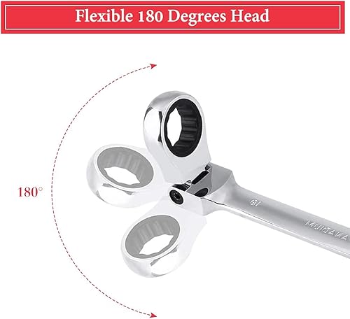 Miniatura 7 de Juego de 12 llaves combinadas de trinquete, juego de llaves métricas de cabezal flexible, herramienta pulida con caja organizadora de