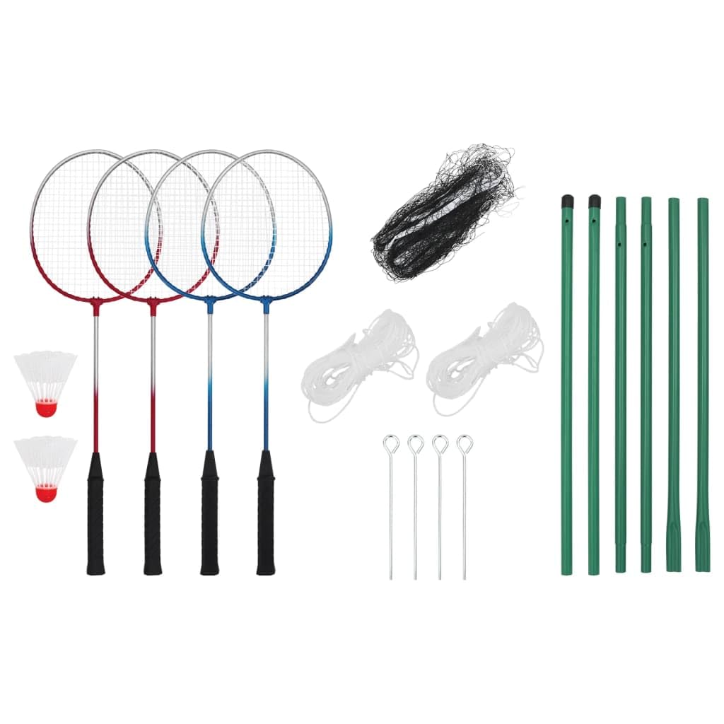 vidaXL Badminton-Set – Netz inklusive, 2 Paar Schläger (4 Schläger), Outdoor-Familien-Spiel