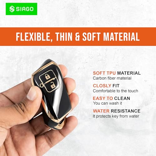 Image of SIAGO SIA345 TPU Key Cover and Metal Keychain Compatible for Suzuki, Baleno, XL6, Swift, Ertiga, 2 Button Smart Key Cover (Black Pack of 1)