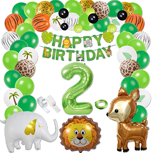 Dschungel Geburtstag Dekoration 2 Jahre, Geburtstagsdeko Jungen 2 Jahre, Kindergeburtstag deko Safari Happy Birthday Dekoration Banner Tier Luftballons Wild One Deko 2. Geburtstag Junge Cover