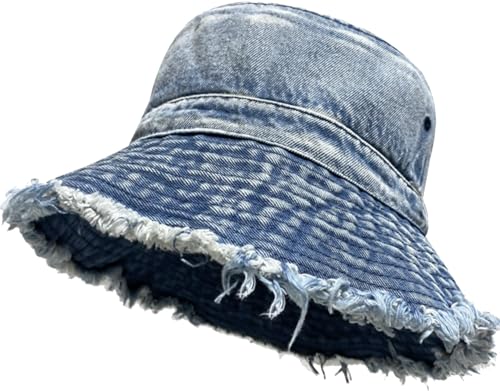 Busnos Denim Bucket Hats for Women Denim Cowboy Hats Boonie Hat for Men Trendy Cute Bucket Hat Foldable Brim Beach Cap Light Blue Wide Brim Caps
