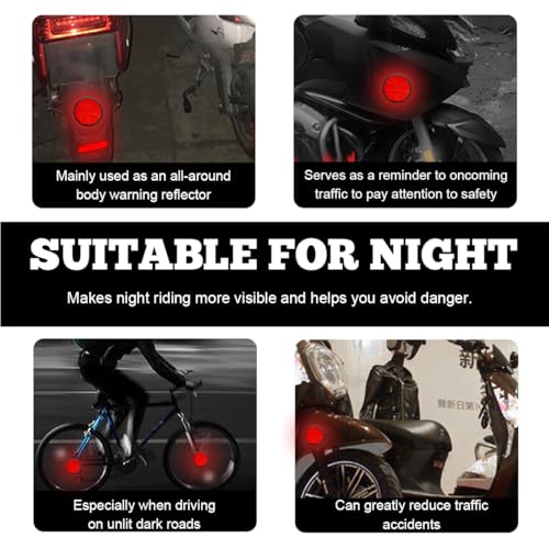 Image of povtii 2 PCS Motorcycle Warning Reflectors, M6x1.0 Waterproof Plastic Reflective Warning Reflector, Motorcycle Rear Safety Reflector with Screw, Universal Motorcycle Accessories (Round, Red)