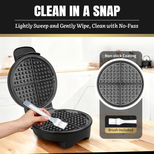 Image of FineMade 7 Inches Classic Waffle Maker Machine, belgian waffle maker with PFAS-Free Ceramic Non-Stick Plates,Waflera electrica, Thin Waffle Maker Crispy, Round Waffle Iron, Graphite