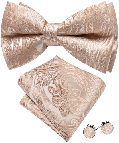 Image of YOHOWA Paisley Striped Men Bow Tie Pre-Tied Formal Adjustable Colorful Bowties Handkerchief Cufflinks Set Wedding Party