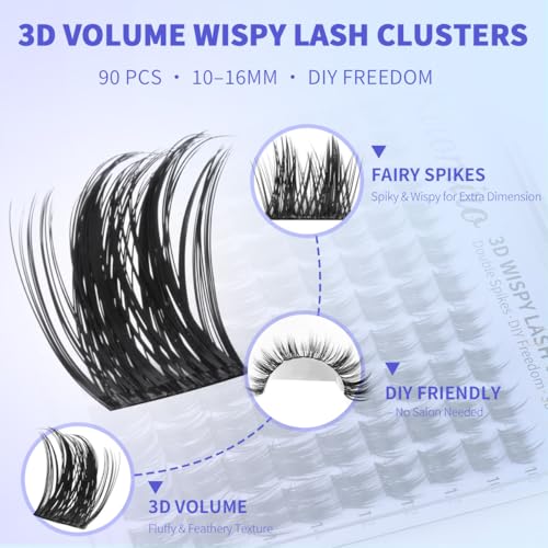 Lash Clusters Spike Cluster Eyelash Extensions Volume Eye Lash Clusters Wispy 10-16mm DIY Lashes Extension Thick Manga Eyelash Clusters for Bold Look