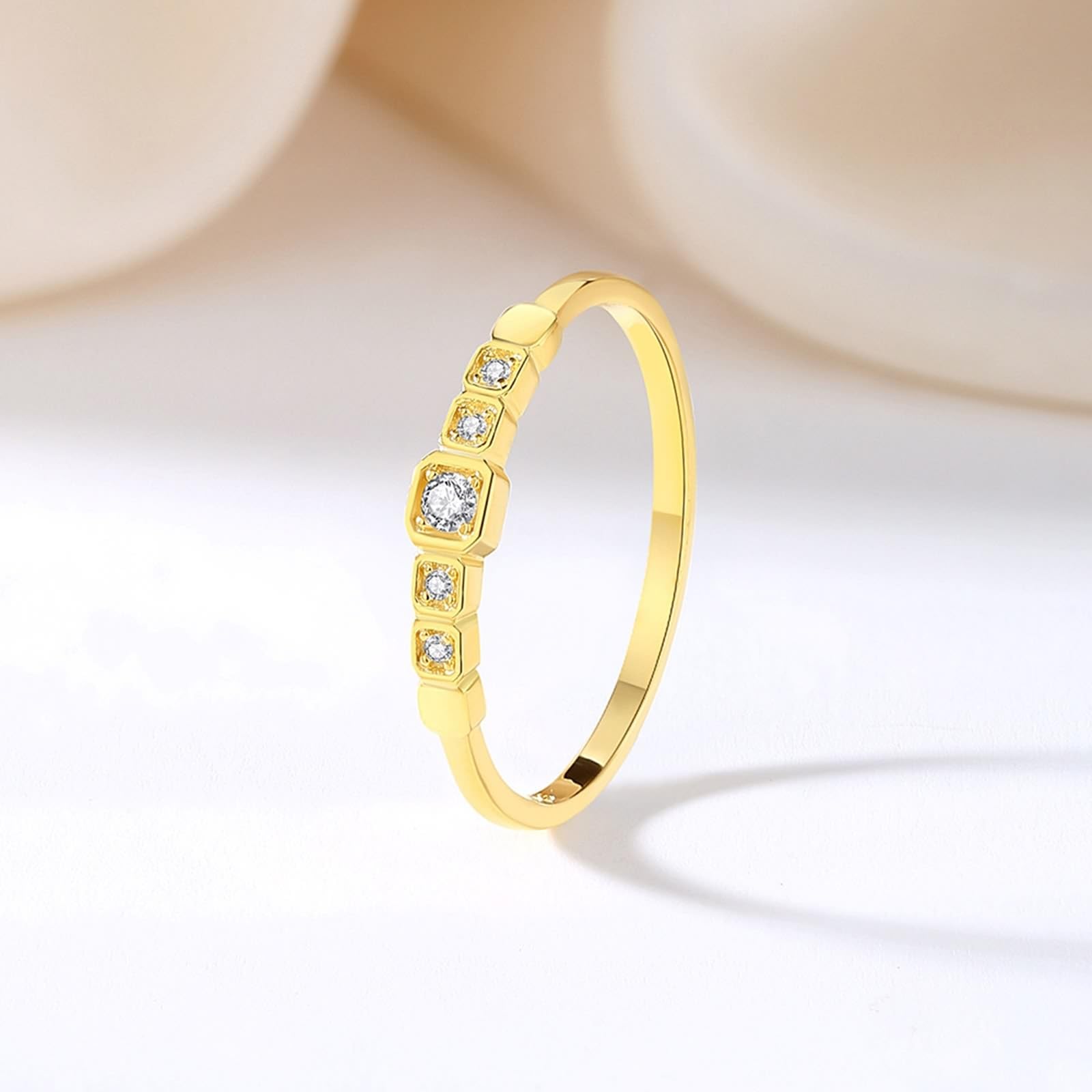 KnSam Anillo de solicitud auténtico de oro de 9 K/14 K/18 K, anillo de pareja apilable con diamante, alianzas de oro amarillo Au 375/585/750, talla 47-65