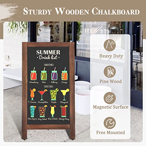 Image of Wooden A Frame Sign, 40 inch x 20 inch Brown Magnetic Sandwich Chalk Board | Double-sides Black Chalkboard Easel Signs, Outdoor Menu Sidewalk Sign for Bussiness, Restaurant, catering supplies