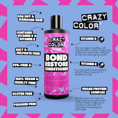 Crazy Color Bond Restore Conditioner for Dry Damaged Hair Bleached, Coloured, Broken, Curly or Frizzy Hair. Vegan - Image 3