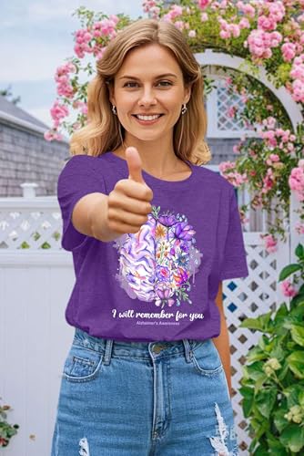 I Will Remember for You Shirt Women Alzheimer Awareness Tshirt Dementia Tee Shirt Purple Alzheimers Clothing3