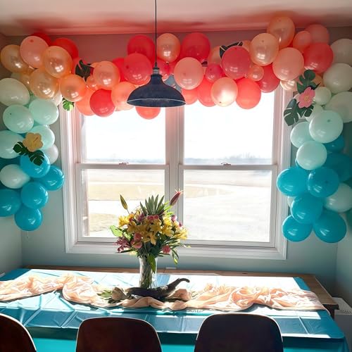 Image of Hawaiian Balloons Set, Pack of 60 12 Inch Orange Teal Blue Light Green Chrome Rose Gold Confetti Latex Balloons for Tropical Luau Beach Aloha Tiki Magic Baby Shower Birthday Party Decorations Supplies