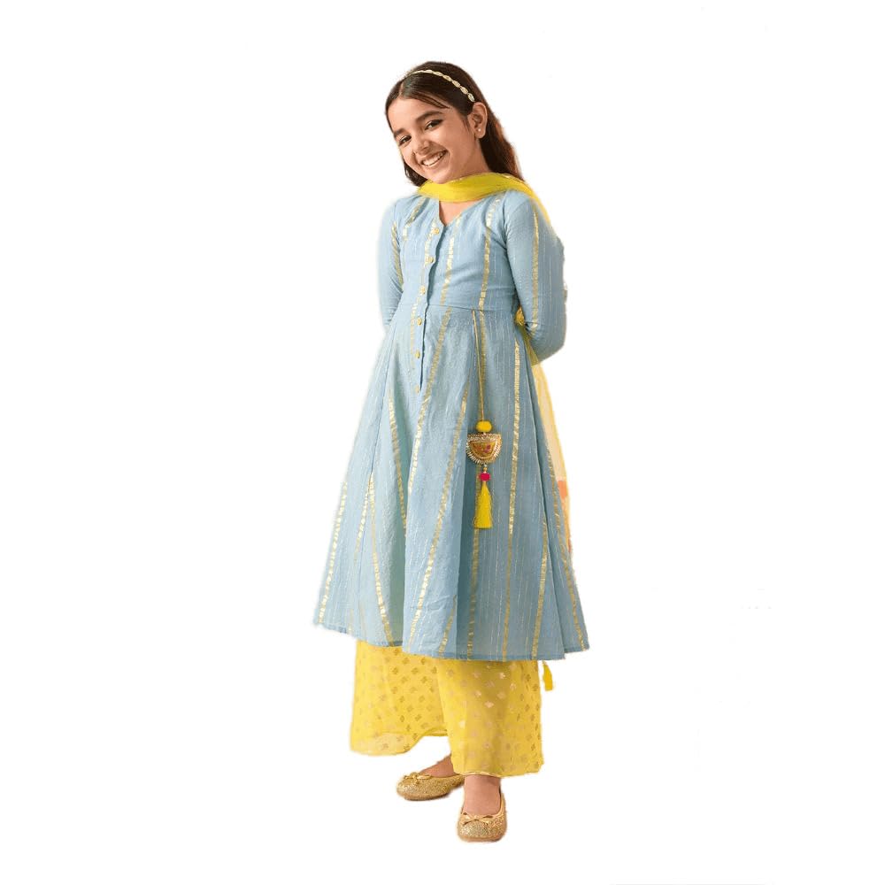 Pspeaches Girl's Cotton Kurta & Palazzo (Ks-Greylurex-15-16Y_Grey