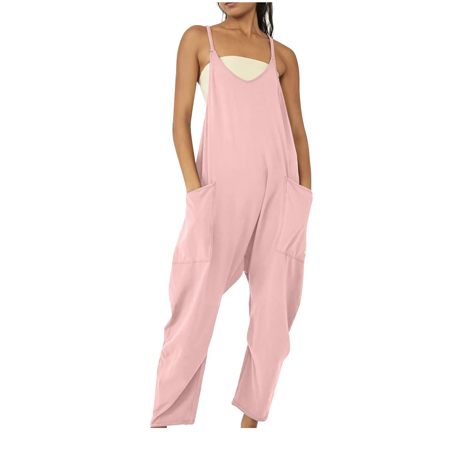 AMhomely Dungarees for Women UK Wide Leg Jumpsuit With Pocket Loose Fit  Playsuits Summer Romper Overalls Casual Loose Baggy Pocket Jumpsuit Fashion