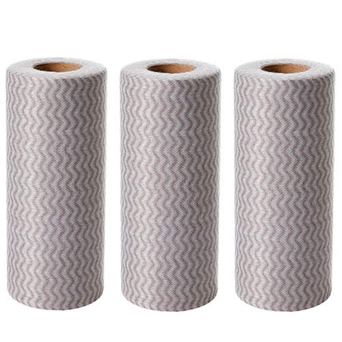 3 Rolls/Set Kitchen Towel Reusable Cleaning Cloth, Non-Woven Fabric Nonstick, Degradable Hygienic Cleaning Cloths Disposable Multicolors (3 Pack Grey)