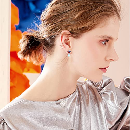 Cuoka Miracle Patriotic Earrings American Flag Earrings 925 Sterling Silver Usa Flag American Drop Earrings 4Th Of July Patriotic Dangle Earrings With Heart Moonstone Jewelry For Women #TOP4