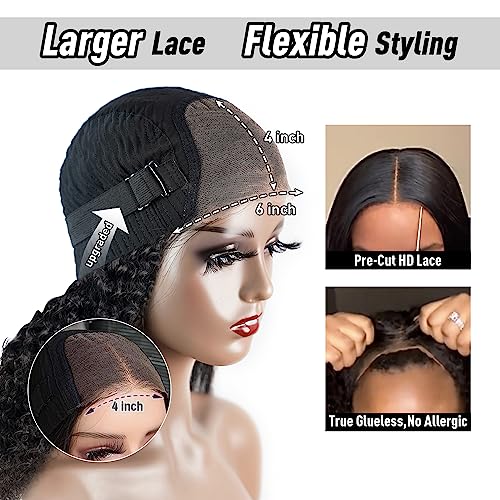 Image of Wear and Go Kinky Curly Glueless Wig Human Hair, 6x4 Pre-Cut HD Lace Front Glueless Wigs Pre-Plucked, Transparent Lace Closure Wigs 200% Density 30 inch