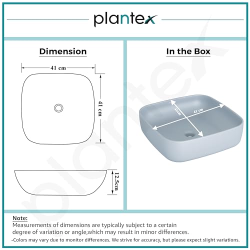 Image of Plantex Platinum Ceramic Tabletop Square Wash Basin /Countertop Bathroom Sink (Ocean, 16 x 16 x 5 Inch)