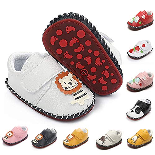 BEBARFER Baby Boys Girls Shoes Cartoon Crawling Slippers Soft Moccasins Toddler Infant Crib Pre-Walkers First Walkers Shoes Sneakers (P-White Lion, 6-12 Months)