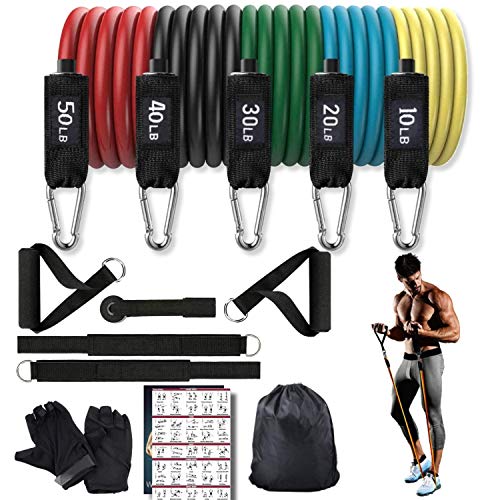 Peachtree Resistance Bands Set(14PCS 150lbs) Portable Home Workouts Exercise Bands with Handles Traing Tubes with Door Anchor&Ankle Straps for Resistance Training Stackable Muscle Builder