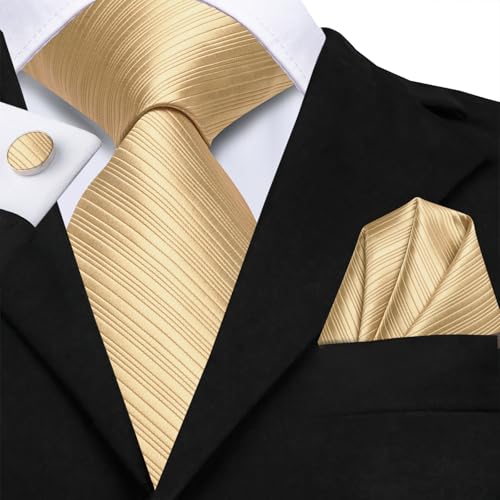 Image of Hi-Tie Men Silk Ties Set with Flower Lapel Pin Necktie Pocket Square Cufflinks for Tuxedo Wedding Business