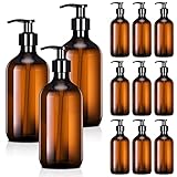 Tessco for you 12 Pack Amber Soap Dispenser Empty Plastic Pump Bottles Dispenser Refillable Shampoo Container for Hand Sanitizer Soap Lotion Body Wash Conditioner Bathroom Kitchen Travel(8.5 oz)