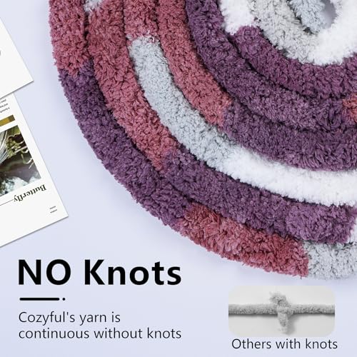 Image of Cozyful Chunky Yarn for Hand Knitting - #10 Chunky Chenille Blanket Yarn, Jumbo Big Thick Chunky Yarns for Crocheting, Tie Dye Bulky Knit Yarns, 8 Skein (20 yds 8 oz Each Skein), Purple&Mauve&Grey