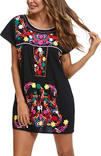 YZXDORWJ Women Mexican Embroidered Dress Short Sleeve2