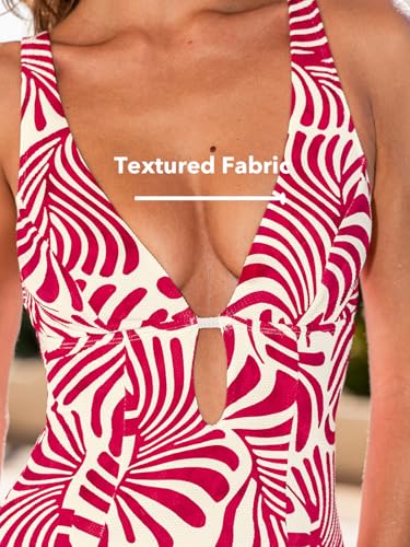 Image of CUPSHE Women's One Piece Swimsuit Deep V Neck Keyhole Cutout O Ring Textured Bathing Suit