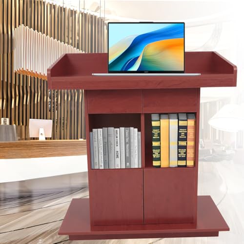Walnut Podium Stand - Freestanding Lecture Podium for Weddings, Churches, Classrooms &amp; Lecture Halls - 3-Tier Storage - 39"x20"x44" - Durable &amp; Elegant Design