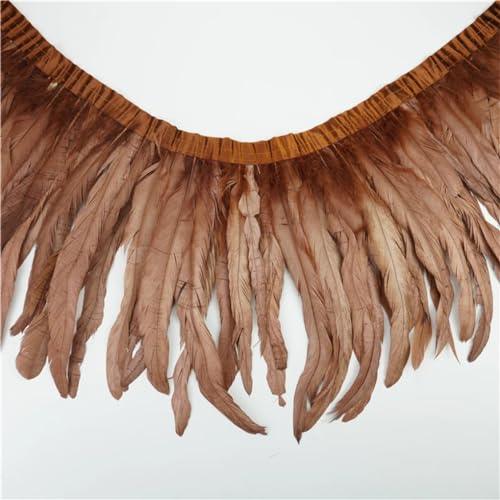 Adornos de plumas de cola de gallo de 2 metros, accesorios de costura, flecos de pluma, costura, decoración de vacaciones, color marrón oscuro, 15-20 cm