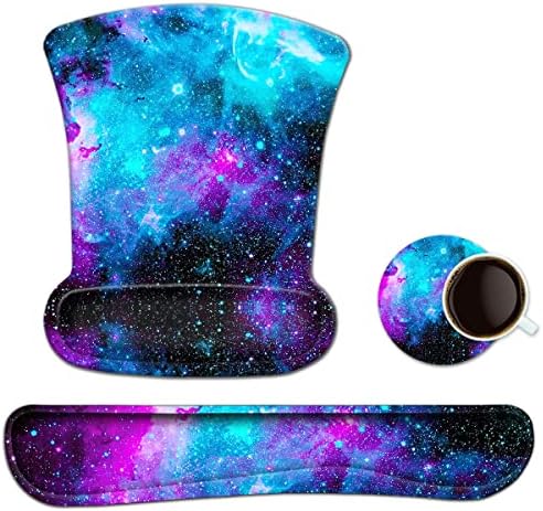 ToLuLu Keyboard Wrist Rest Pad Ergonomic Mouse Pad Set, Cute Gel Mouse Pad for Computer Laptop, Non Slip Mousepad Keyboard Wrist Support with Raised Memory Foam for Easy Typing Pain Relief, Galaxy
