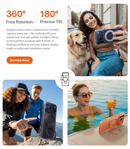 Image of TORRAS 360 Magnetic Stand for iPhone 17 Pro Case, [Fit for MagSafe] [Rotatable Ring Kickstand] [4X Mil-Grade Shockproof] Slim Phone Cover, Camera Button, Obsidian Black, Translucent, Ostand O3 Fitness