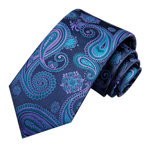 Image of Hi-Tie Men 63inches Tie Set Extra Long Necktie Paisley Tie Pocket Suqare Cufflinks Big and Tall Men Tie