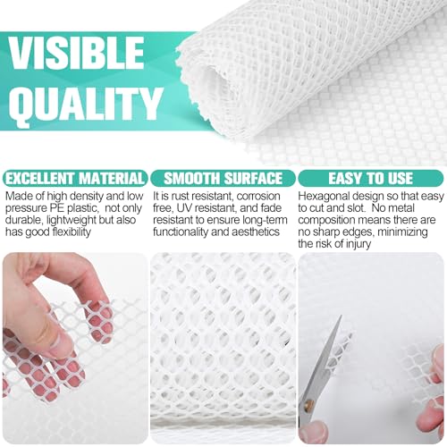 Image of Plastic Mesh Fence Sheet 15.7IN x 10FT - 0.3IN Opening Plastic Chicken Wire Netting Roll Durable for Dogs, Poultry, Puppy, Garden Snake Barrier with 50 Pcs Zip Ties - White