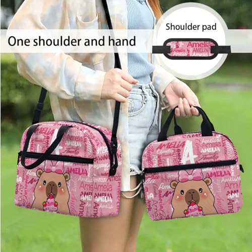 Jeiento Cute Capybara School Bag Set 4 In 1,Large Capacity Backpack with Capybara Lunch Bags Pencil Case Water Bottle Holder Personalized Travel Shoulder Ruckpack Custom Child Name Schoolbag3