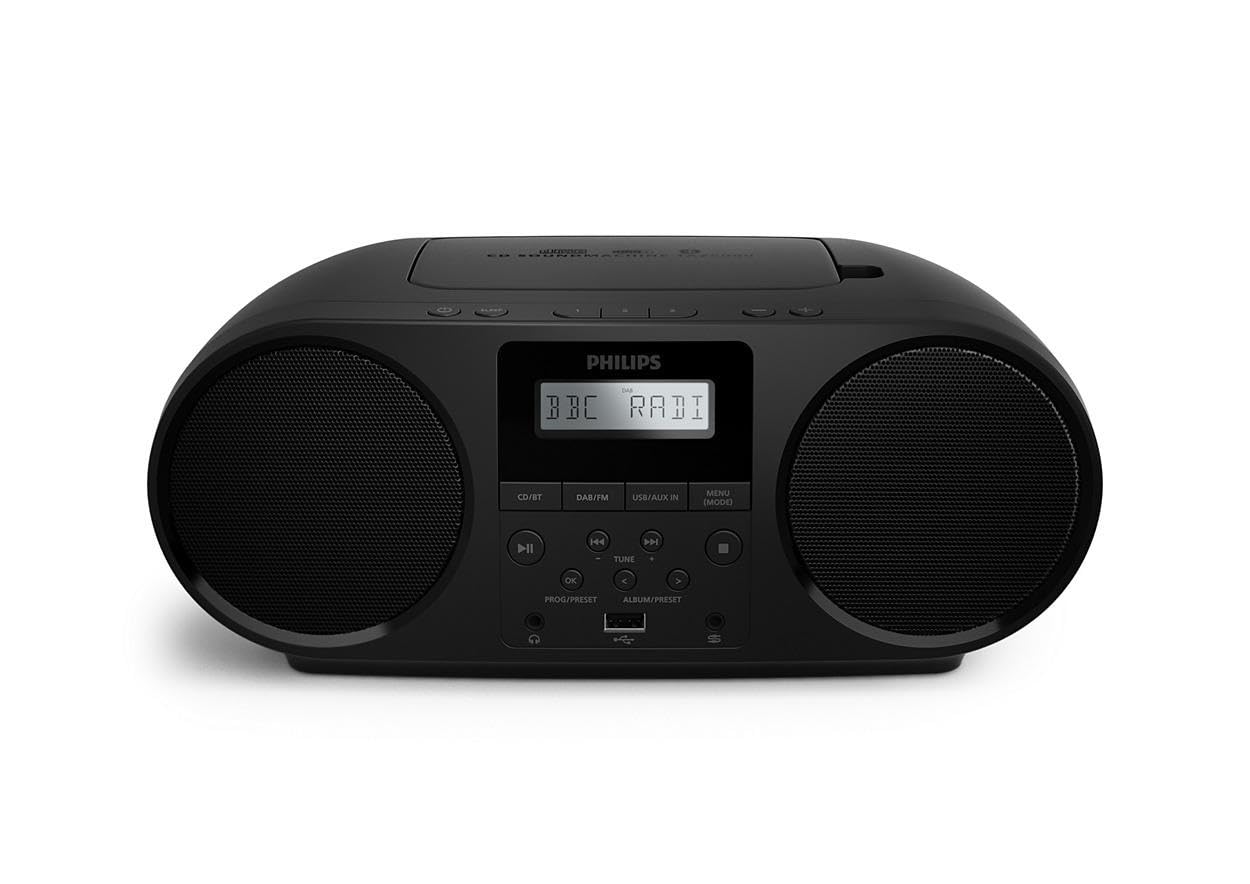 PHILIPS TAZ6000 All-in-One CD Player with DAB+/FM Radio, Bluetooth 5.4, USB, Battery/Mains Power, Dynamic Bass, Recycled Materials and 3.5mm Headphone Jack