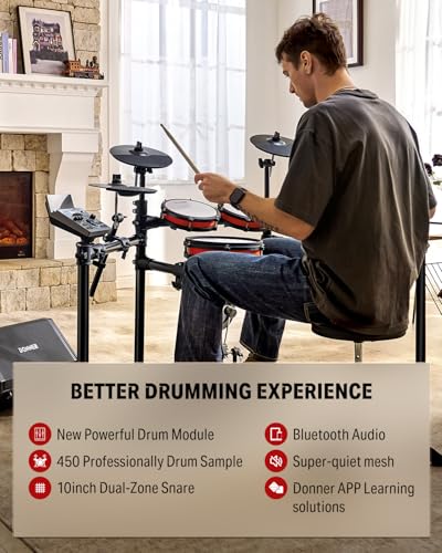 Donner Electronic Drum Set with Bluetooth, Electric Drum Kit with Throne, Headphones, Drumsticks, Melodics Lessons, 450 Sounds E Drum with USB MIDI, 5 Pads and 3 Cymbals Digital Drum, DED-200(2026) - image 4