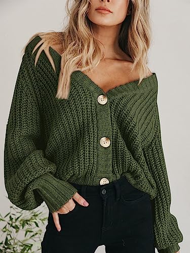 Image of PRETTYGARDEN Women's Chunky Knit Open Front Sweater Long Sleeve Button Loose Short Cardigan Outerwear Coats