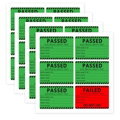 250 Pcs Pass PAT Testing Labels with 50 PCS Fail Appliance Testing Labels Portable Appliance Safety Test Stickers (2x1.3 Inch)