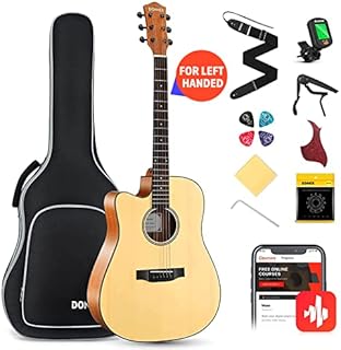 Donner Left Handed Acoustic Guitar Kit for Beginner Adult Full Size Cutaway Lefty Acustica Guitarra Bundle Set with Bag Strap Tuner Capo Pickguard String, 41 Inch, DAG-1CL