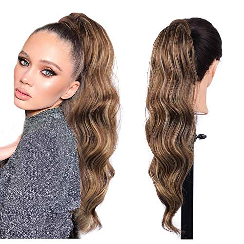 AISI BEAUTY 22 inch Clip in Ponytail Extension for Black Women Synthetic Wrap Around Ponytail Long Curly Wavy Clip in Magic Paste Ponytail Hairpiece(30H613)