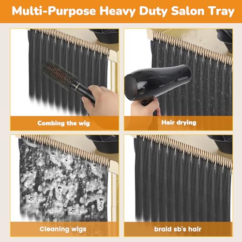 Image of Salon Senor Gold Salon Rolling Tray Hair Extension Tray Cart | Iron material,for salon use,height adjustable,movable with wheels,with storage box and hair separator clip