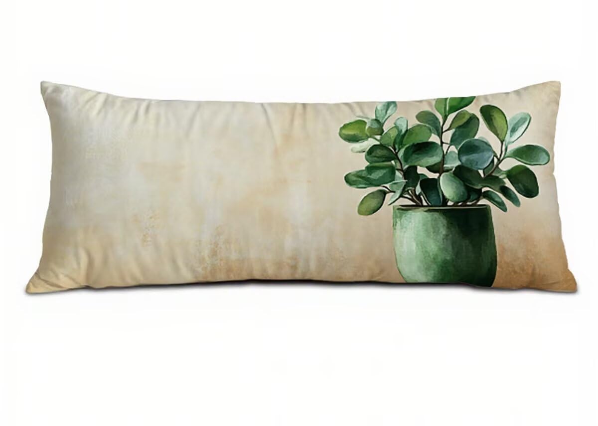 Poduszka do spania na boku, zielona, poszewka na poduszkę 60 x 180 cm, poduszka ciążowa, kaktus, len, oddychająca i miękka, do dekoracji salonu, na sofę, poszewka na poduszkę, prezent dla kobiet T