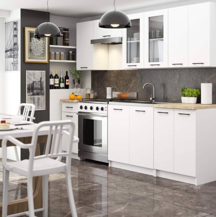 BDW - Armoire de Cuisine Suspendue Vitrée Oliwia W Blanche 80x30,5x72cm – Meuble Haut de Cusine Vitree – Placard Mural – Rangement – Vaiselle