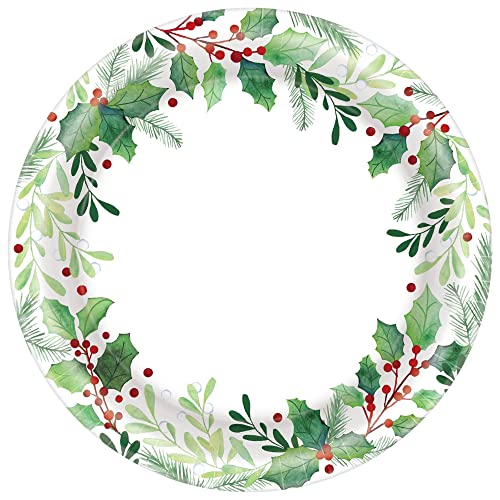 Traditional Holly Round Paper Plates - 6.75" (Pack of 50) - Festive White Disposable Plates with Elegant Holly Design, Perfect for Holiday Parties & Celebrations