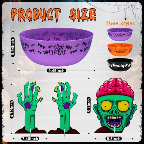 Tioncy 3 Set Large Halloween Candy Bowl With Spooky Zombie Head Hand,Plastic Trick Treat Candy Bowl Dish Halloween Serving Bowl Candy Holders Halloween Party Supplies Home Decor thumb #1