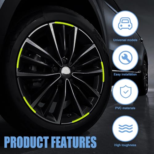 Image of 20PCS Reflective Car Wheel Decorative Stripe Stickers, Car Wheel Decals, Night Safety Warning Car Stickers, Anti-Scratch Reflective Rim Stickers Universal for Cars Motorcycles (Green)