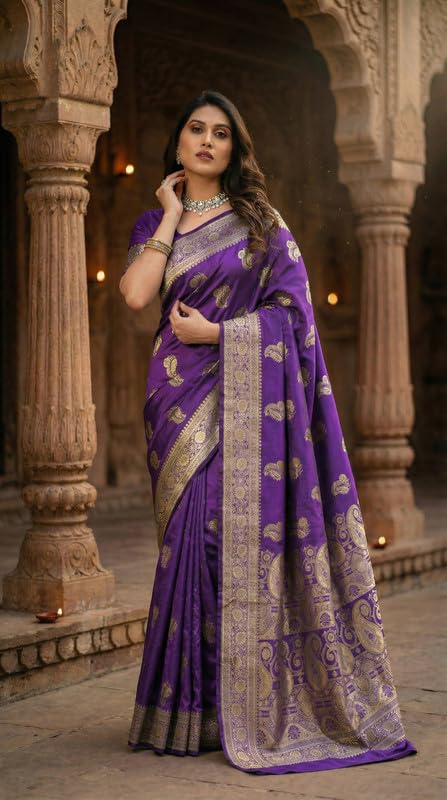 Image of C J Enterprise Women's Pure Soft Silk Saree With Blouse Piece For Wedding (KeriLichi)