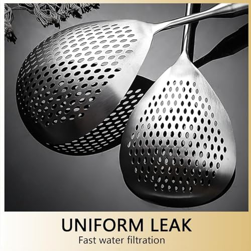 Stainless Steel Skimmer Spoon, Kitchen Strainer Ladle, Frying Skimmer Spoon, Ergonomic Handle Spoon, Stainless Steel Frying Spoon, Strainer Spoon With Clip, Home Cooking Skimmer, Durable Kitchen - immagine 4