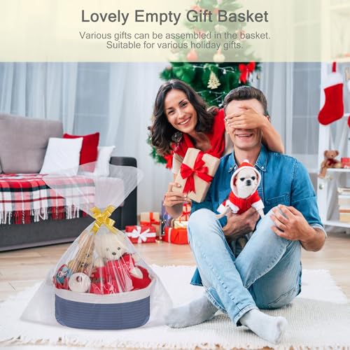 Image of Small Empty Gift Basket with Bag & Ribbons, White & Folkstone Gray